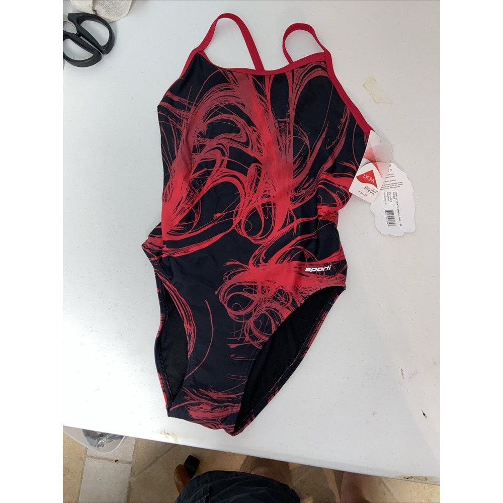 Sporti Swimsuit One Piece 32 Red Black Women's Limited Edition Light Wave